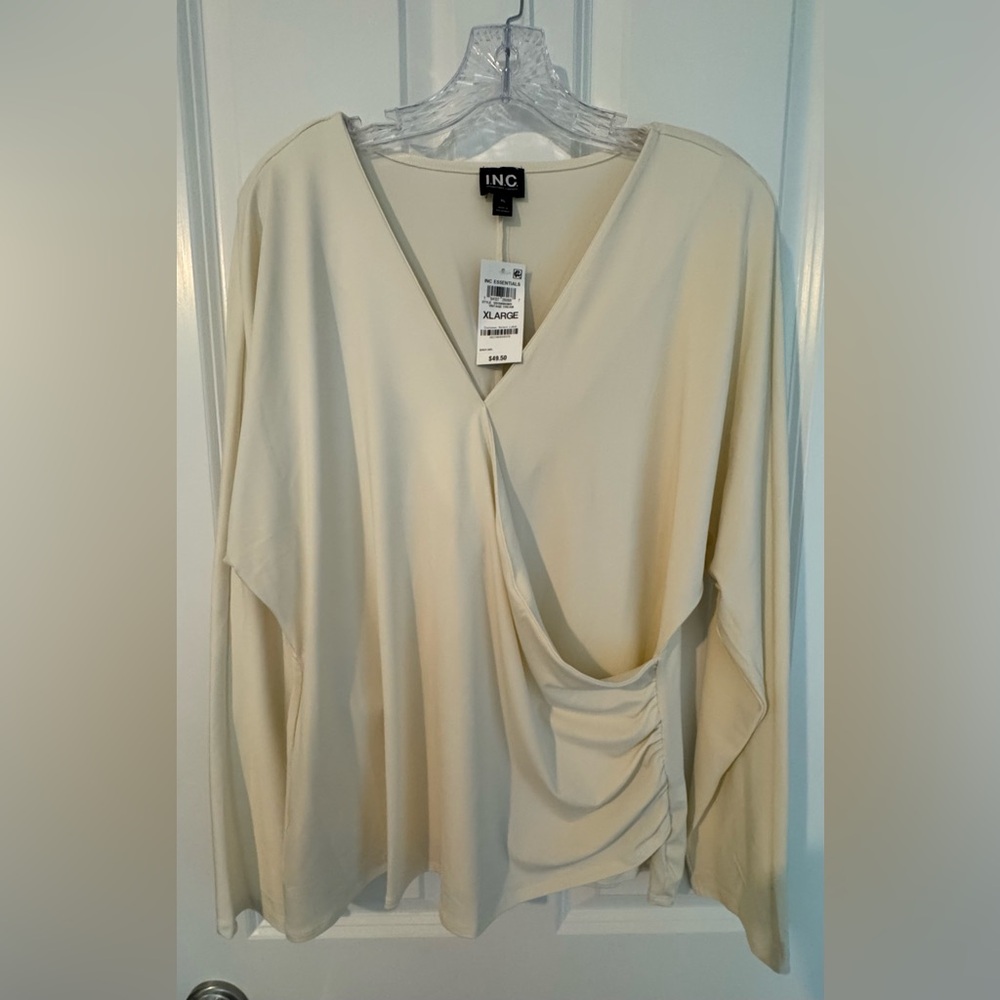 INC International Concepts Cream Draped Blouse